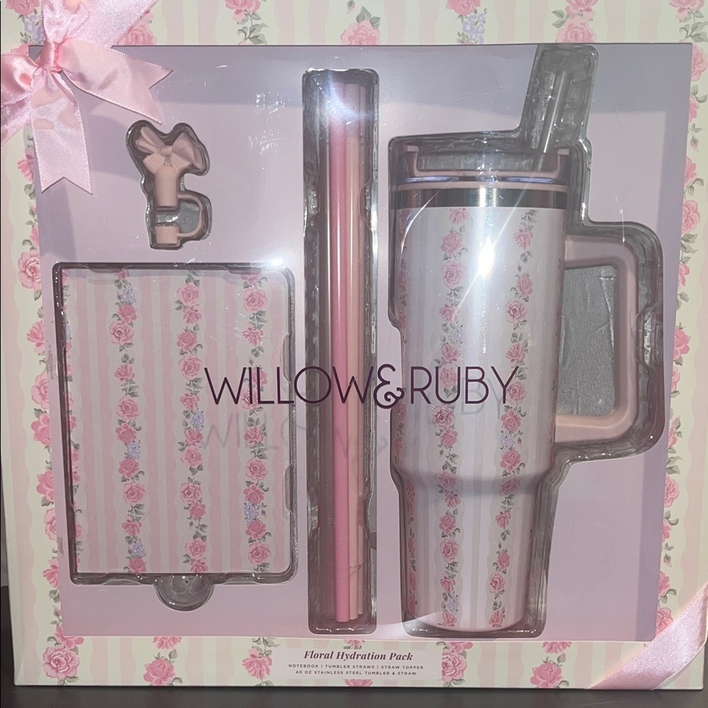 Willow & Ruby Floral Coquette Hydration Pack 40oz Tumbler Notebook and Straw Set